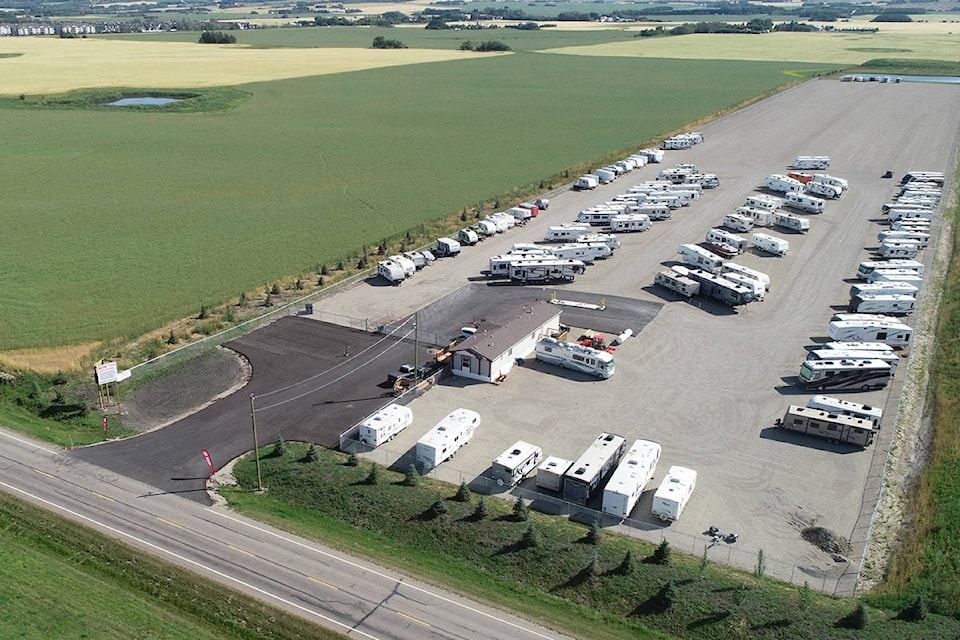 aerial view of outside rv storage in mason city