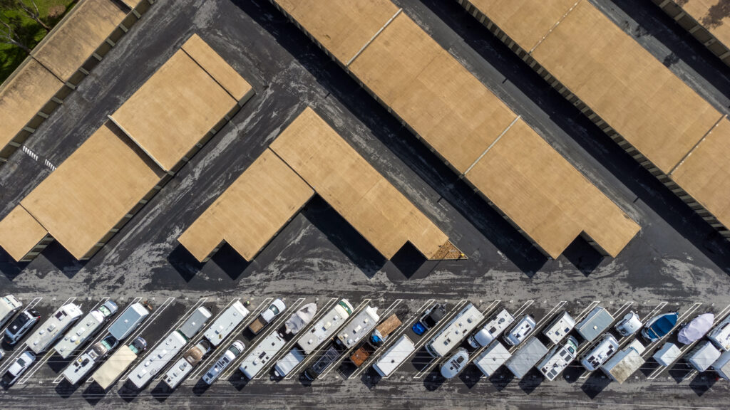 Aerial View of an Outdoor RV Parking and Storage Facility